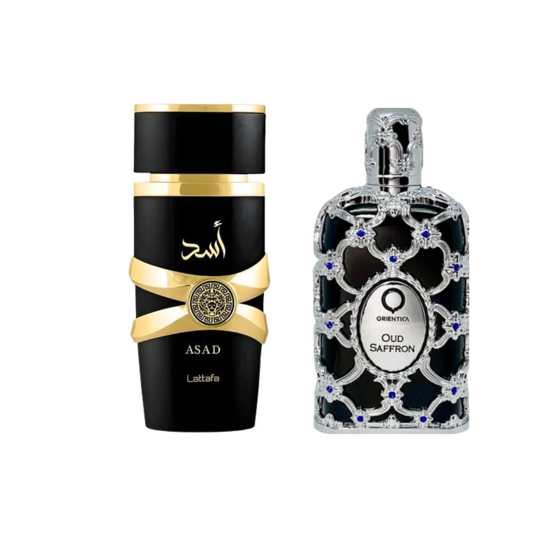 Lattafa Asad 1.1 y Orientica Oud Saffron 1.1