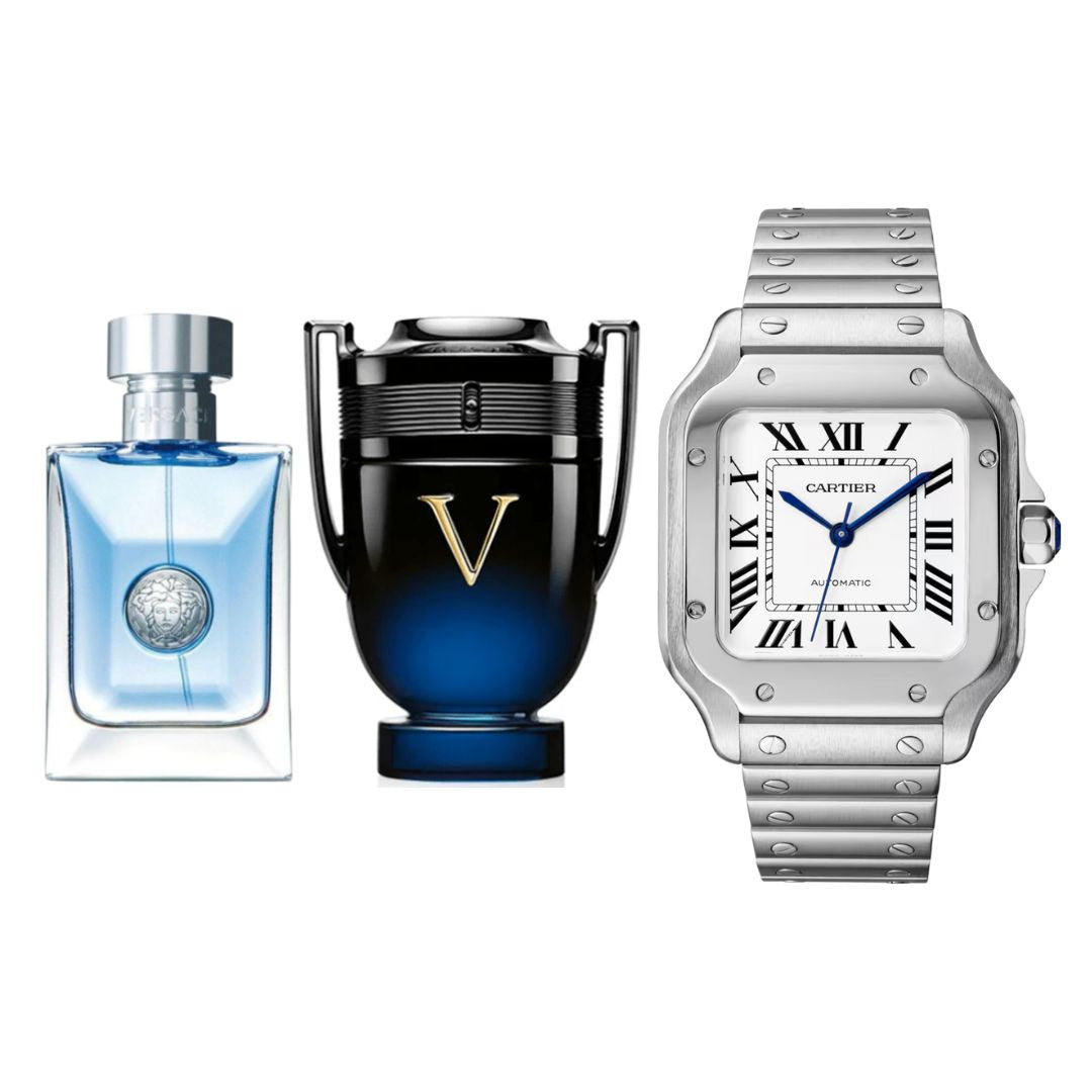 Versace Pour Homme 1.1, Invictus Victory Elixir 1.1 y Cartier Santos AAA
