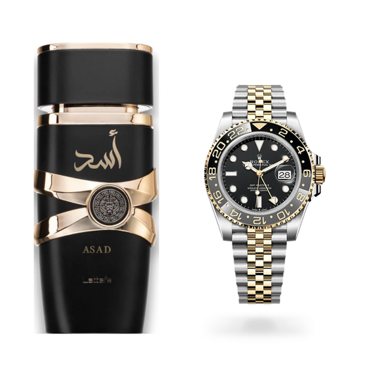 Lattafa Asad 1.1 y Rolex Submariner AAA